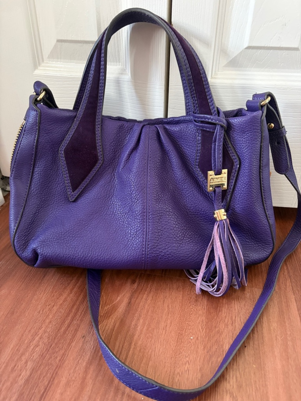 Rare Aimee Kestenberg Purple Leather Tote Handbag with Tassel